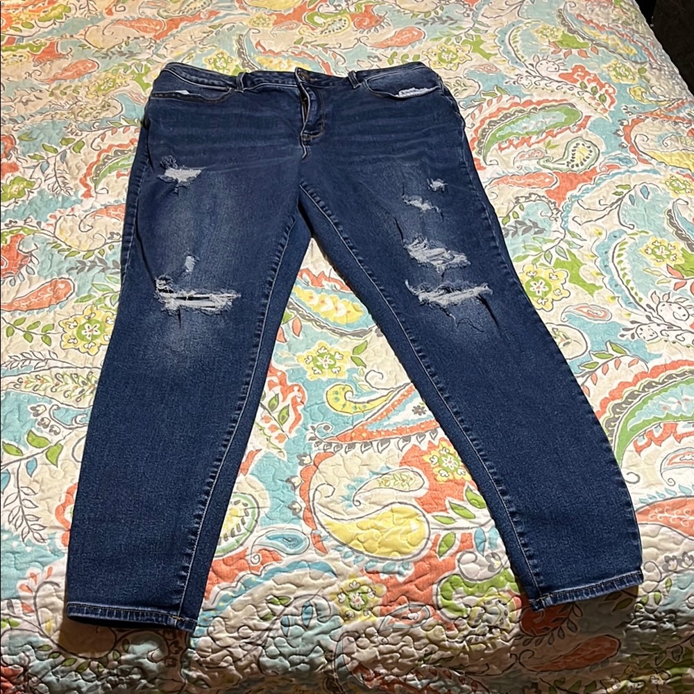 Maurices Blue Skinny Jeans with Distressed Details size XXL Long